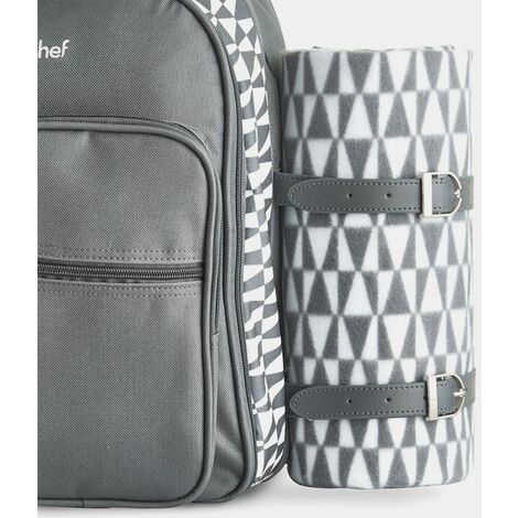 Vonshef Person Geo Grey Picnic Backpack Bag With Blanket Includes