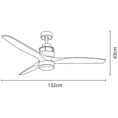 Ventilador DC BRAVO níquel D 132cm 3 aspas con LED 16W 1600lm 4000K