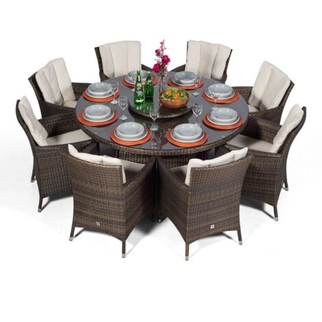 Savannah Round Seater Rattan Patio Dining Set Brown