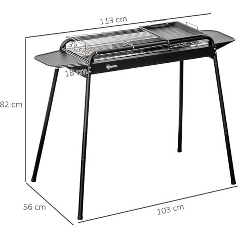 Outsunny Barbecue Portatile A Carbonella Con Griglia E Piastra In Acciaio