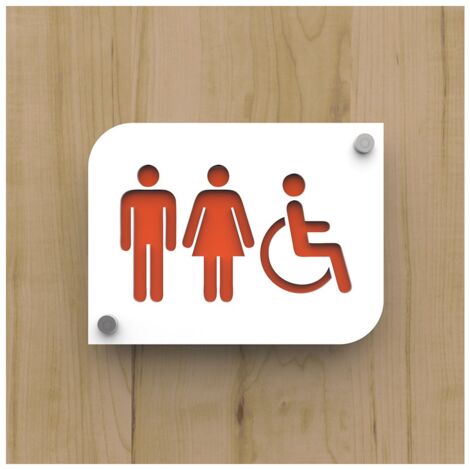 Pictogramme plexi toilettes trio hommes femmes handicapés PMR