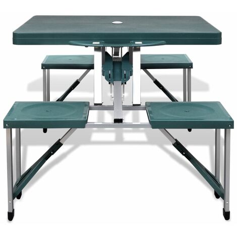 Set Plegable Camping 1 Mesa 4 Taburetes Aluminio Verde Claro