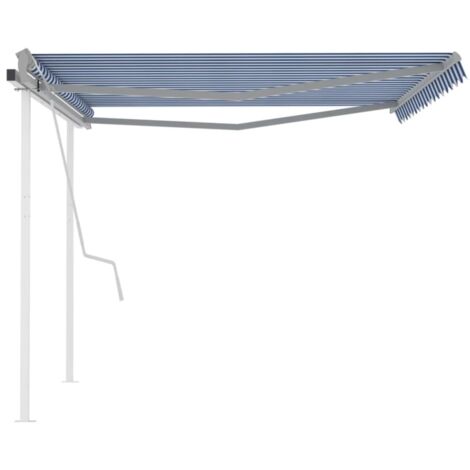 Toldo Manual Retr Ctil Con Postes Azul Y Blanco X M