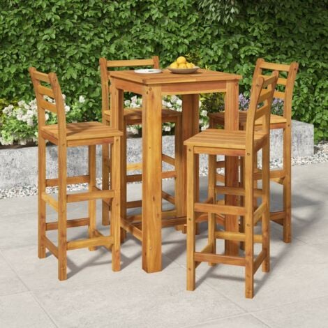 Mesa Y Taburetes Altos De Jard N Pzas Madera Maciza Acacia