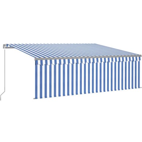 Toldo Manual Retr Ctil Con Persiana Y Led Azul Y Blanco X M