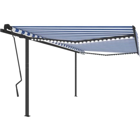 Toldo manual retráctil con LED azul y blanco 4 5x3 5 m