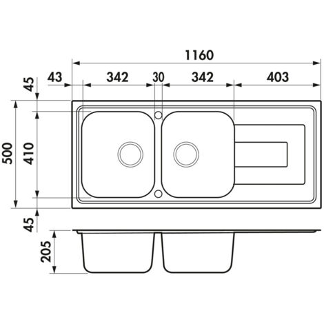 Évier inox lisse Luisina DEBUSSY 2 bacs 1 égouttoir