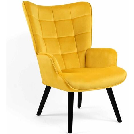 Fauteuil Scandinave Ania Velours Jaune