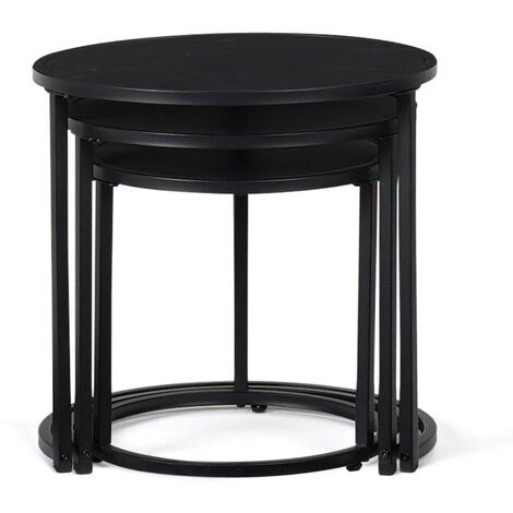 Lot de 3 tables basses gigognes rondes DAVIS 35 40 45 en métal noir mat