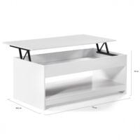 Table Basse Rectangulaire Plateau Relevable Soa Bois Blanc