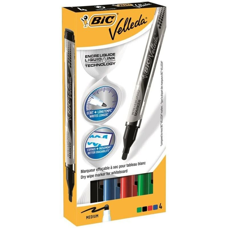 Bic Velleda Whiteboard Marker Liquid Ink Pocket Assorted PK4