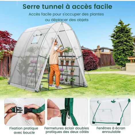 COSTWAY Serre de Jardin avec Housse en PE Résistante aux Intempéries