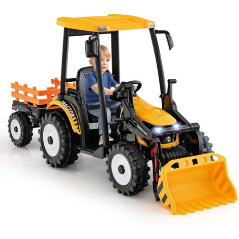 COSTWAY 12V Tracteur Électrique Enfants avec Pelle Remorque Amovible