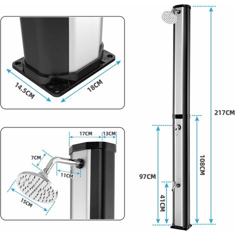 COSTWAY Douche Solaire De Jardin 35L 217cm Avec Pommeau De Douche