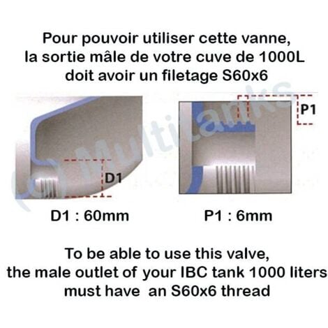 Vanne papillon avec écrou flottant en aluminium S60x6 pour cuve 1000