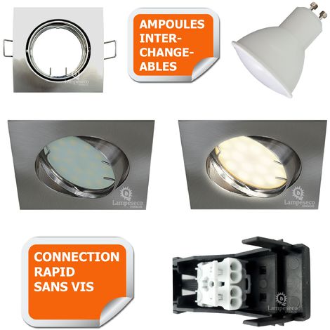 Lot De Spot Encastrable Orientable Led Carr Alu Bross Gu V Eq