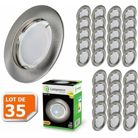 Lot de 35 Spot Led Encastrable Complete Alu Brossé Lumière Blanc Neutre