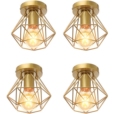 Lot De 4 Diamant Plafonnier Industrielle Cage Diamant E27 Lustre