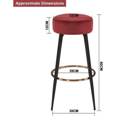 Lot de 2 tabourets de bar en tissu velours rouge cadre en métal avec