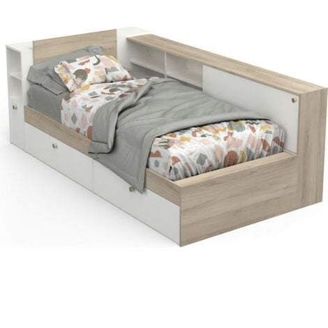 Lit enfant LIFE 1 personne 90x190 200 Rangements Décor Chene et