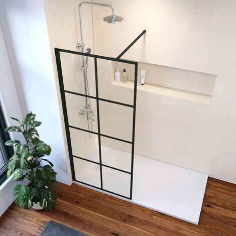 ELEGANT Stain Black 700mm Walk In Shower Door 8mm Safety Glass Bathroom