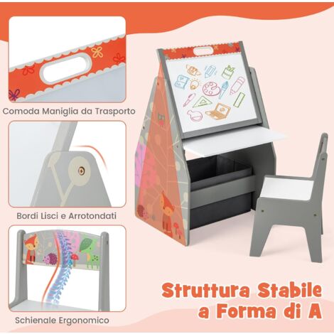 COSTWAY Cavalletto Per Bambini Doppio Lato Set Tavolo E Sedia Per