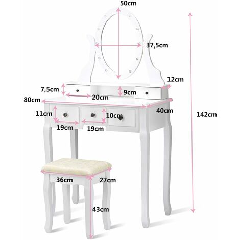 Costway In Toeletta Trucco Con Sgabello Postazione Trucco Con