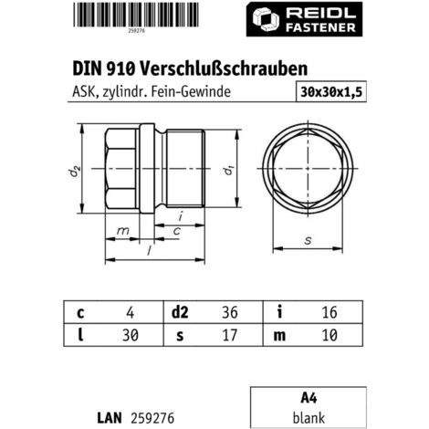 Reidl Din Verschlussschrauben Mit Au Ensechskant Zylindrisches