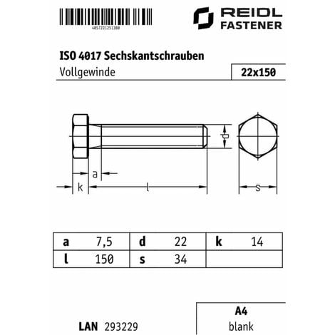 Iso Sechskantschrauben Mit Gewinde Bis Kopf M X A Blank