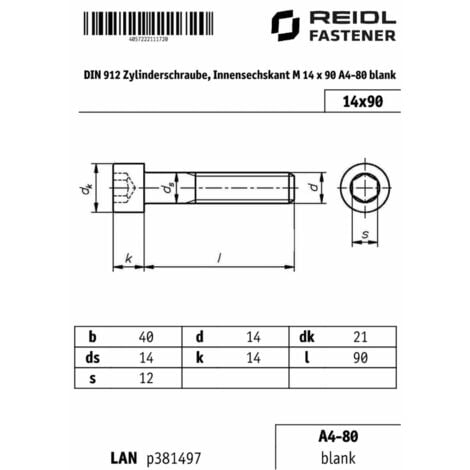 Reidl Din Zylinderschraube Innensechskant M X A Blank