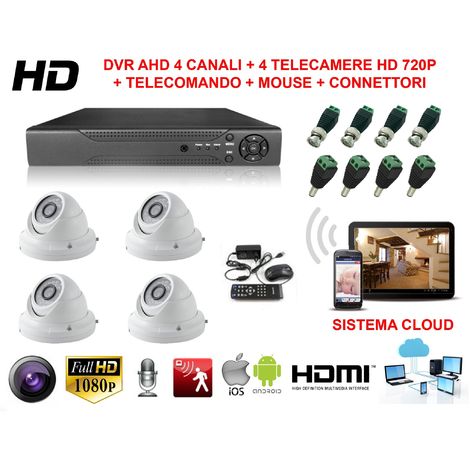 KIT VIDEOSORVEGLIANZA AHD CON SISTEMA CLOUD VISIONE DA REMOTO E 4