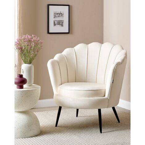 Fauteuil R Tro En Velours Blanc Cass Forme Coquillage Pieds En M Tal