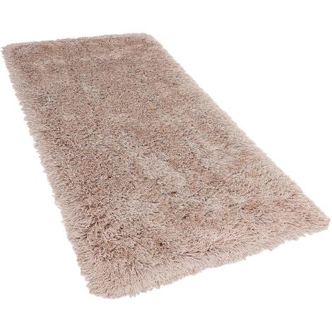 Tapis Shaggy Poil Long Beige En Polyester Et Coton Pour Chambre Ou