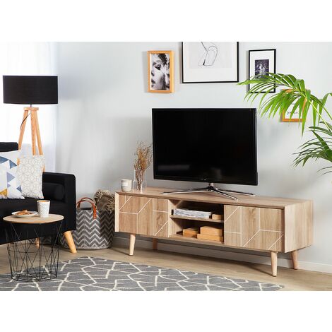 Meuble Tv Au Style Moderne Marron Clair Avec 2 Portes Et 2 Rangements