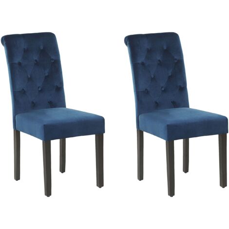 Set 2 Chaises Tapissées Velva en Velours Bleu Capitonné de Qualité