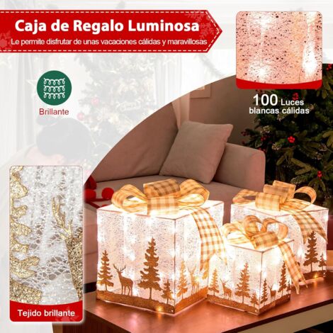 Costway Juego De Cajas De Regalo Iluminadas Paquetes Navide Os Pre