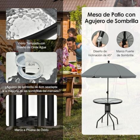 Costway Conjunto Mesa Y Sillas Jardin Mesa On Tapa De Cristal