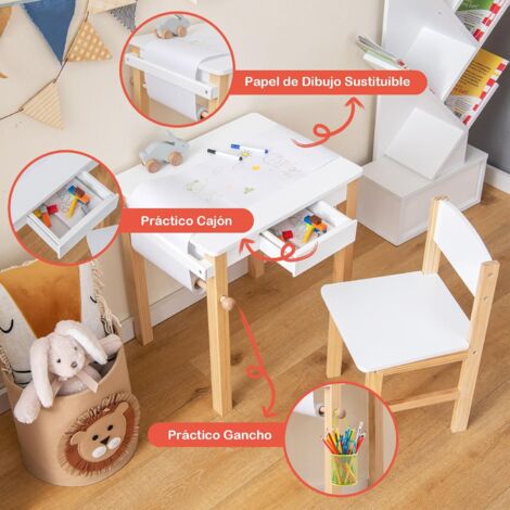 COSTWAY Juego de Mesa y Silla para Niños Escritorio de Estudio para