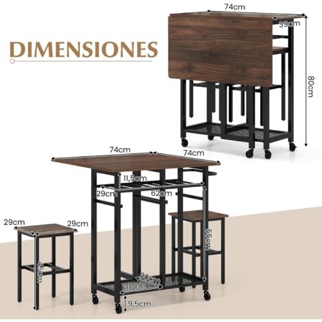 COSTWAY Juego De Mesa De Comedor De 3 Piezas Mesa De Cocina Extensible