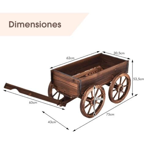 Costway Carro De Flores De Madera Maceta Soporte De Planta Carretilla