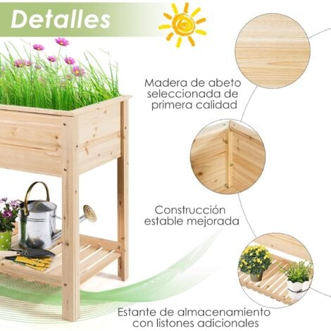 Costway Maceta Elevada De Madera Jardinera Elevada Para Plantas Flores