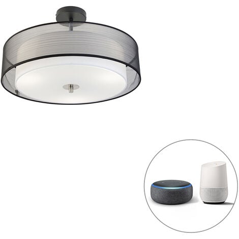 QAZQA Moderno Smart Plafondlamp Zwart Met Wit 50 Cm Incl 3 Wifi A60