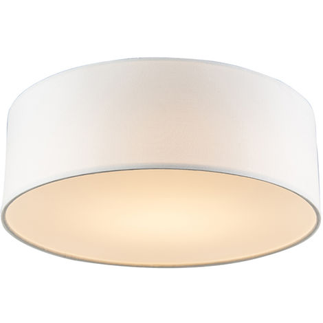 Qazqa Moderno Plaf N Blanco Cm Con Led Drum Led Textil Acero