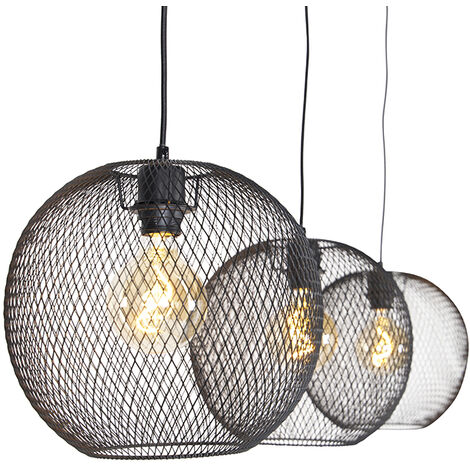 Qazqa Moderno L Mpara Colgante Moderna Negra Luces Mesh Ball Acero