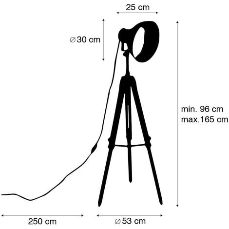 Qazqa Industrial L Mpara De Pie Industrial Tr Pode Negra Con Madera