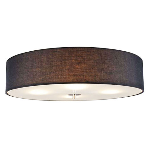 QAZQA Lampada Da Soffitto Drum Moderno Vetro Tessuto Acciaio Nero