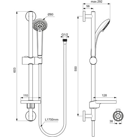 Ideal Standard Idealrain Kit Asta Doccia Saliscendi Con Accessori