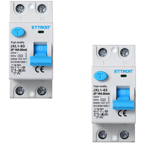 Interruttore Differenziale Puro 2P 16A 6kA 30mA 220V Salvavita 2 Pezzi