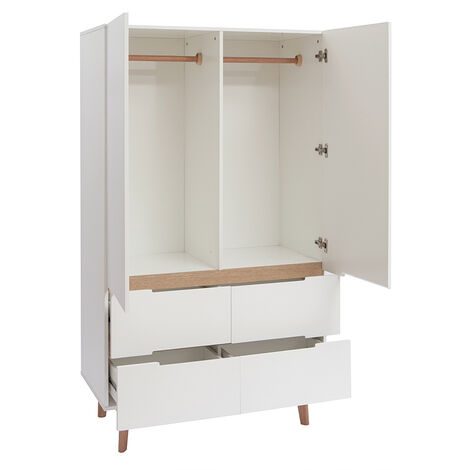 Armoire Scandinave Avec Penderie Et Tiroirs Finition Blanc Mat Et Bois