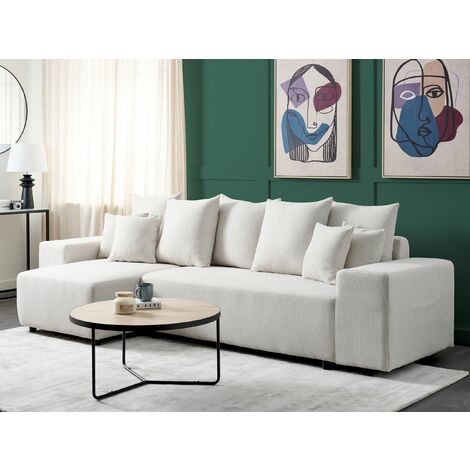 3 Sitzer Ecksofa Hellbeige Stoffbezug L Förmig mit Chaiselongue